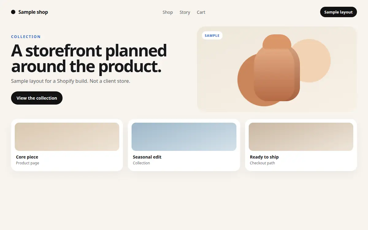 Sample Shopify storefront layout. Not a client store.