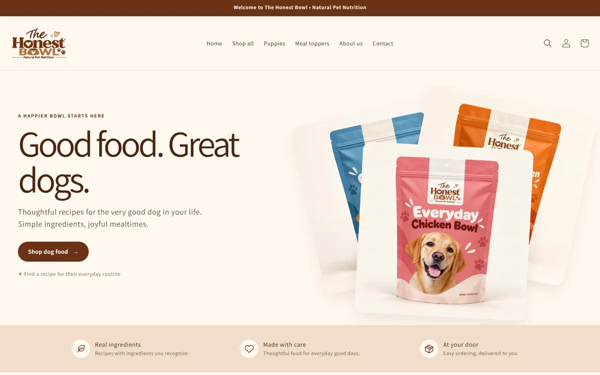 The Honest Bowl Shopify dog food store built by Digital Verse