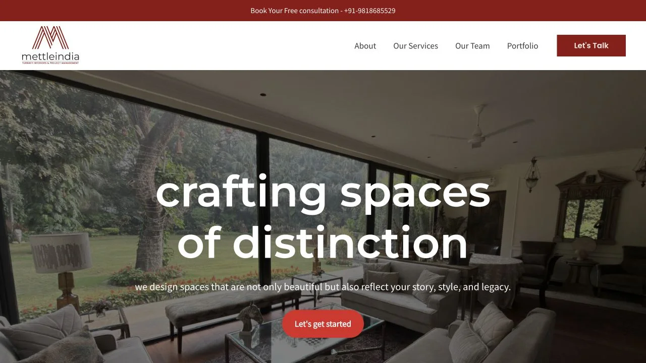 Mettle India interior design WordPress website built by Digital Verse